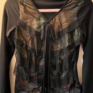 Chic Black and Multicolor Ruffle Top